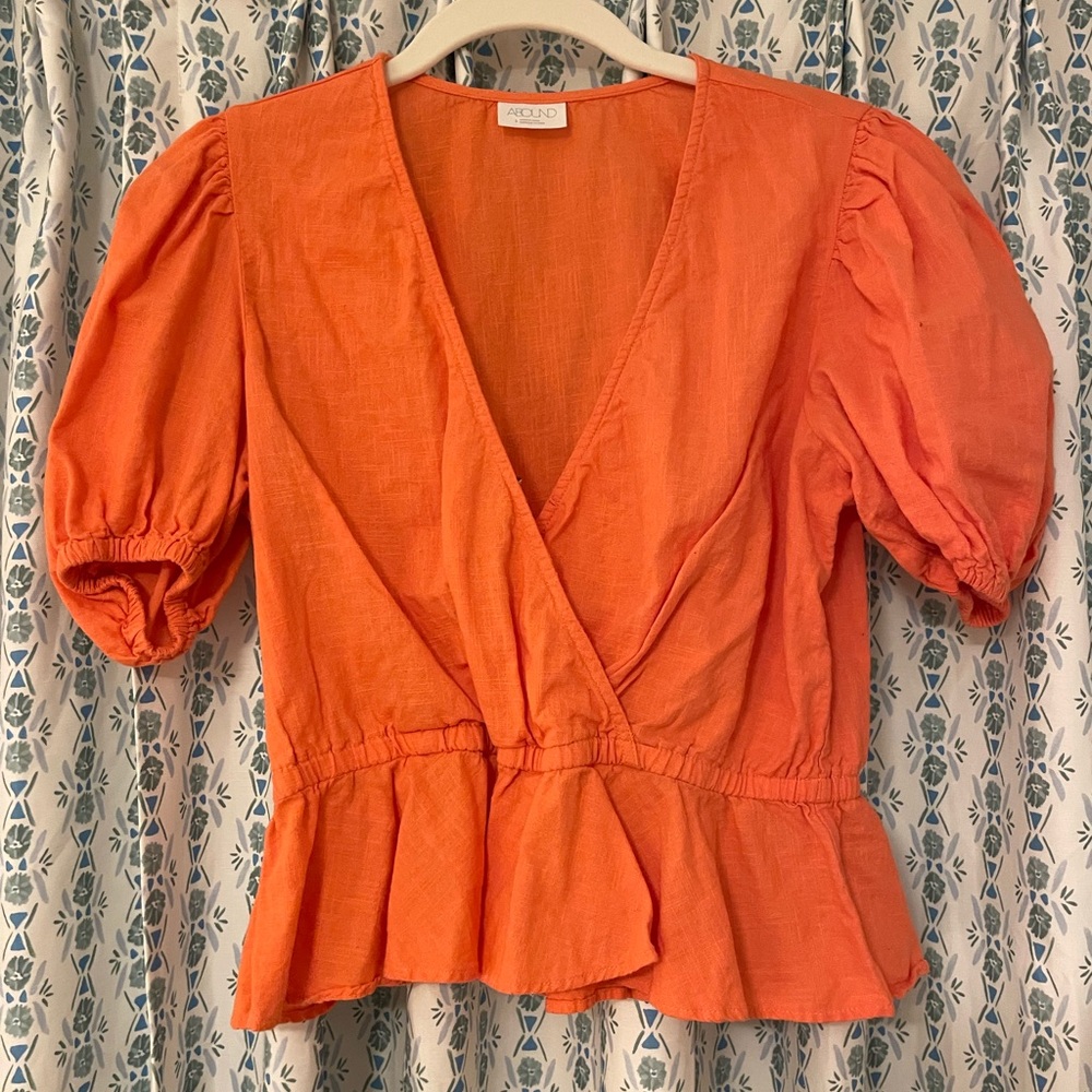 Abound Orange Faux Wrap Top